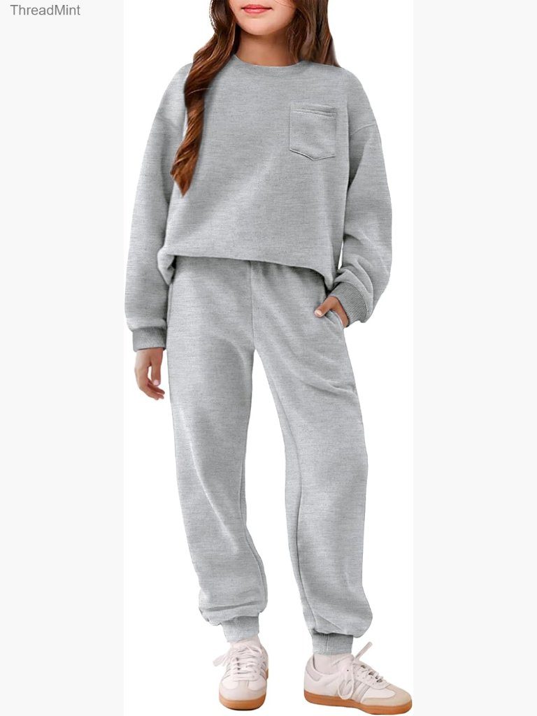 Girls 2 Piece Fall Sweatsuit Oversize Pullover & Jogger Set With Pockets